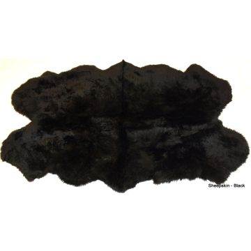 Quad - Four Pelt  Black Sheepskin Rug - 6' X 4'