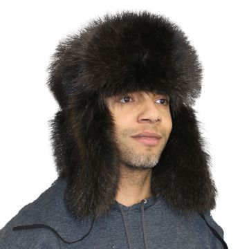 Brown Dyed Raccoon Fur Russian Trooper Style Hat