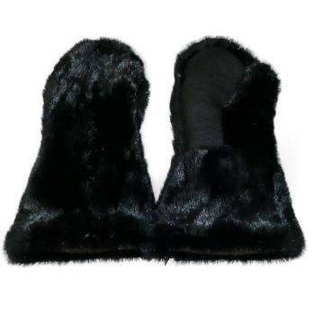 Otter Fur Mittens-Dyed Black