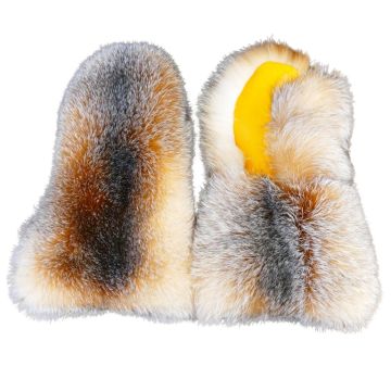 Blue Frost Fox Fur Mittens - Crystal Dyed