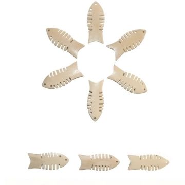 Real Bone Carved Fish Skeleton Beads -(Qty 5)