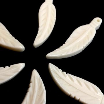 Small Real Bone Carved Feathers - (Qty 5)