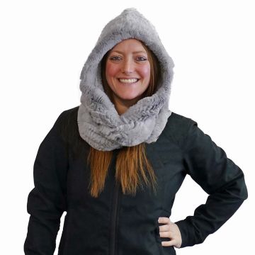 Rex Rabbit Fur Infinity Hood Scarf - Grey #4070