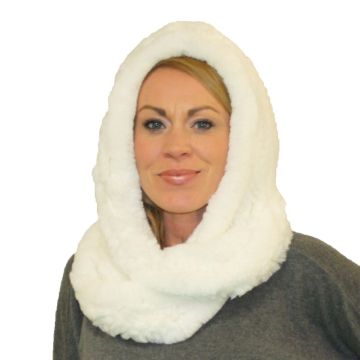 Rex Rabbit Fur Infinity Hood Scarf - White #4075
