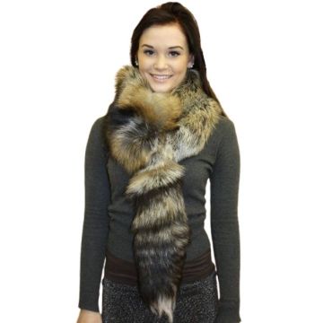 Cross Fox Fur Scarf With Tail #crtl
