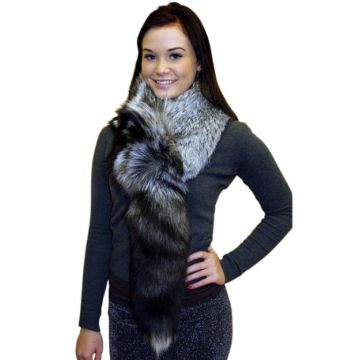 Silver Fox Fur Scarf With Tail #svtl