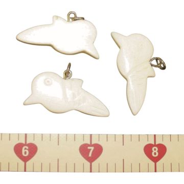 Real Bone Carved Bird Pendants - (Qty 5)