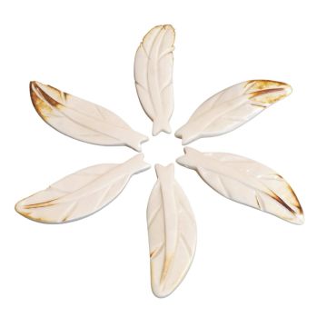 Real Bone Carved Feathers With Brown Tips - (Qty 5)