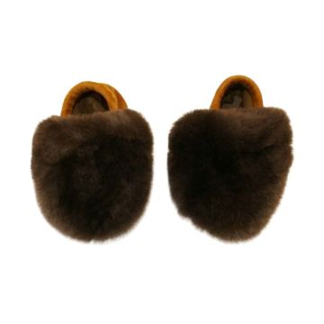 Genuine Leather and Plucked and Sheared Beaver Fur Baby Moccasins/Slippers