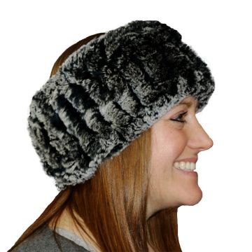 Rex Rabbit Fur Headband - Gray With Frosted Tips