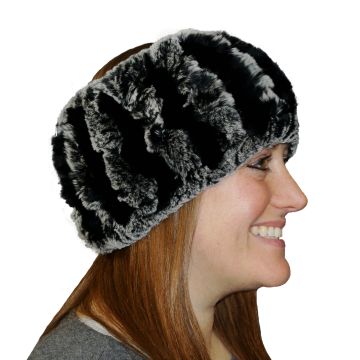 Rex Rabbit Fur Headband - Gray With Black Stripes