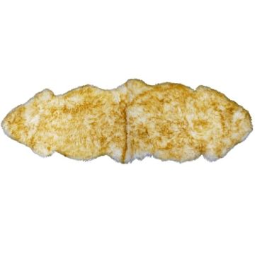 Double - Two Pelt White with Gold Tips Sheepskin Rug - 6' X 2'