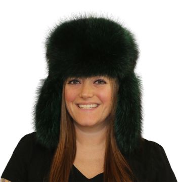 Emerald Dyed Raccoon Fur Russian Trooper Style Hat