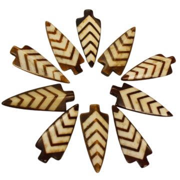 Real Bone Arrowhead Beads W/ Pattern - (Qty 5)