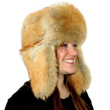 Red Coyote Fur Russian Trooper Style Hat