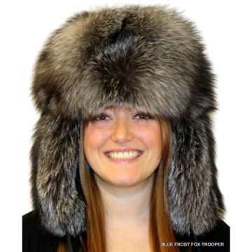 Blue Frost Fox Fur Russian Trooper Style Hat