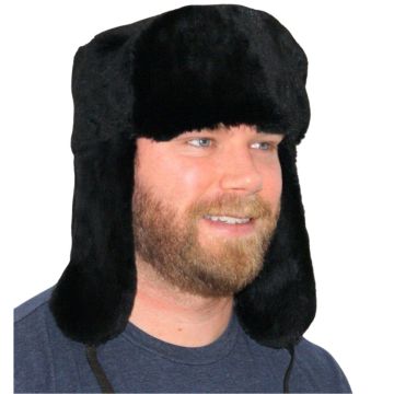 Black Sheared Beaver Fur Russian Trooper Style Hat