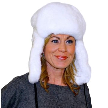 White Rex Rabbit Fur Russian Trooper Style Hat