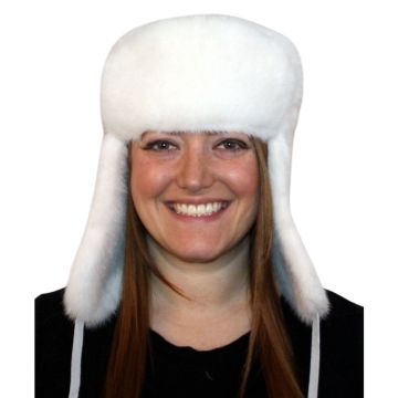 White Mink Fur Russian Trooper Style Hat