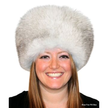 Blue Fox Fur Pill Box Hat