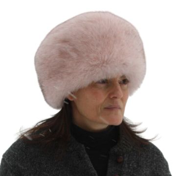 Blue Fox Fur Pill Box Hat - Pink-dyed