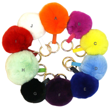 Fur Pom Pom/Leather Keychain - Rex Rabbit