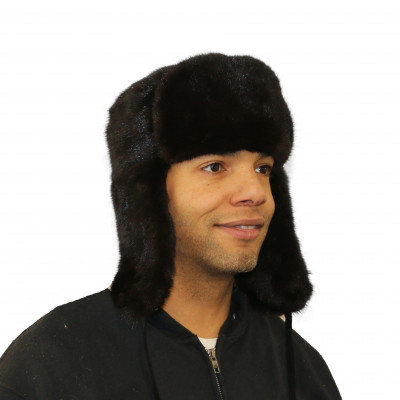 Black Mink Fur Russian Trooper Style Hat