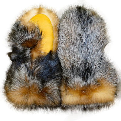 Silver Fox Fur Mittens - Crystal Dyed