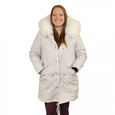 Women's Rex Rabbit Fur Lined Parka - Grey With White