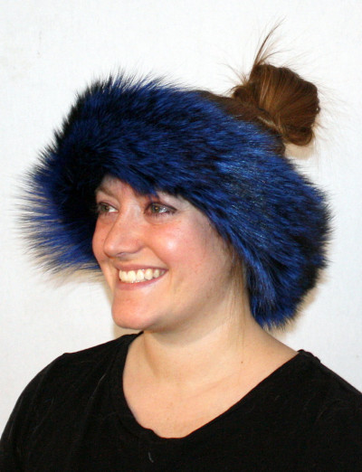 Blue-dyed Silver Fox Fur Headband | Fur Neck Warmer | Fur Neck Collar
