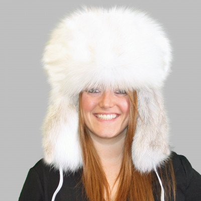 Arctic Golden Island Fox Fur Russian Trooper Style Hat