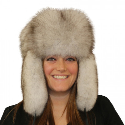 Blue Fox Fur Russian Trooper Style Hat