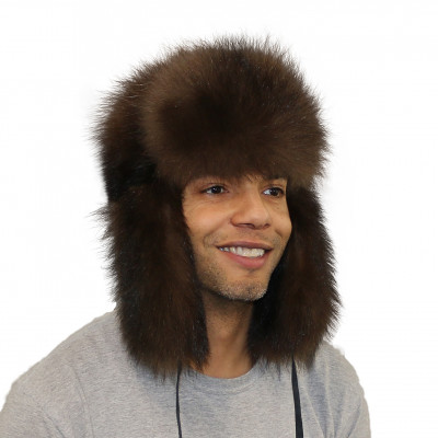 Natural Black Raccoon Fur Russian Trooper Style Hat