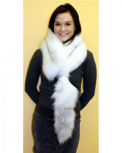 Arctic Marble Fox Fur Scarf With Tail #rcmtl