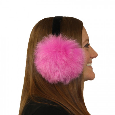 Pink Dyed Blue Fox Fur Ear Muffs