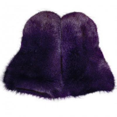 Blue Fox Fur Mittens - Dyed Purple