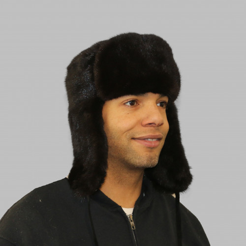 Black Mink Fur Russian Trooper Style Hat
