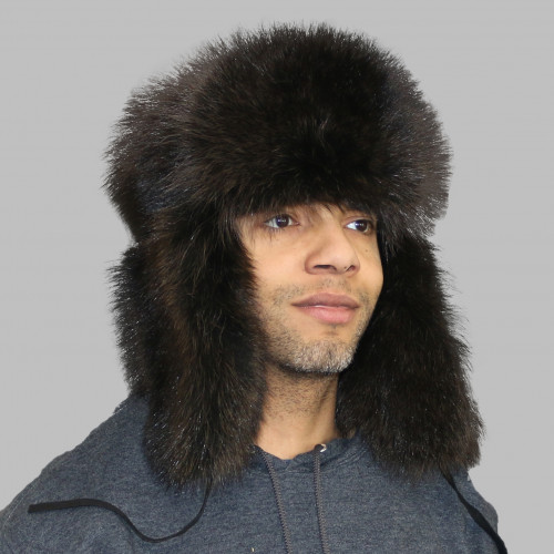 Brown Dyed Raccoon Fur Russian Trooper Style Hat