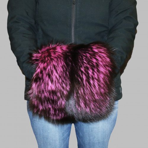 Hot Pink Dyed Silver Fox Fur Hand Muff