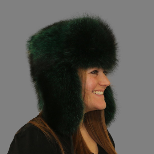 Emerald Dyed Raccoon Fur Russian Trooper Style Hat