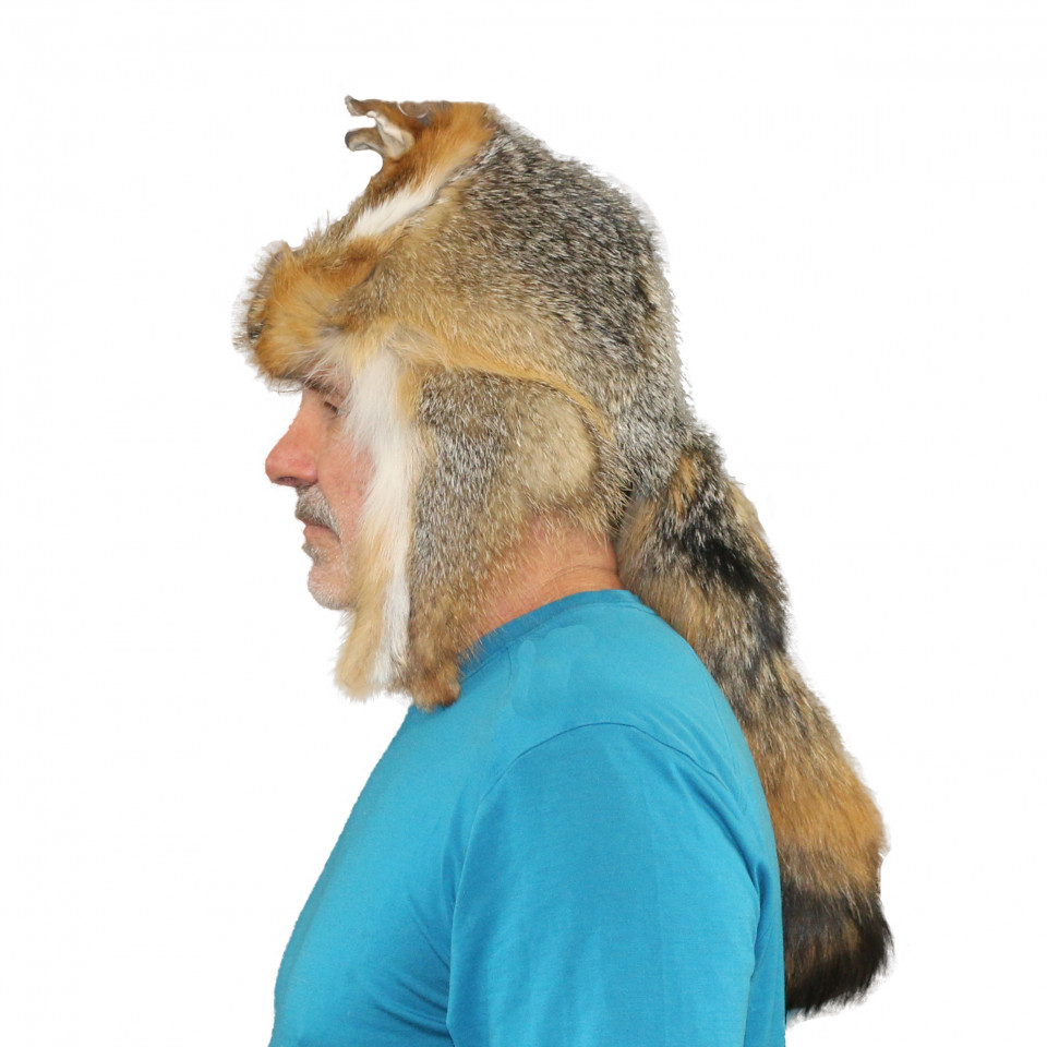 NEW  GRAY FOX MOUNTAIN MAN FUR HAT WITH FACE MADE IN USA fur/pelt/skin/hide 