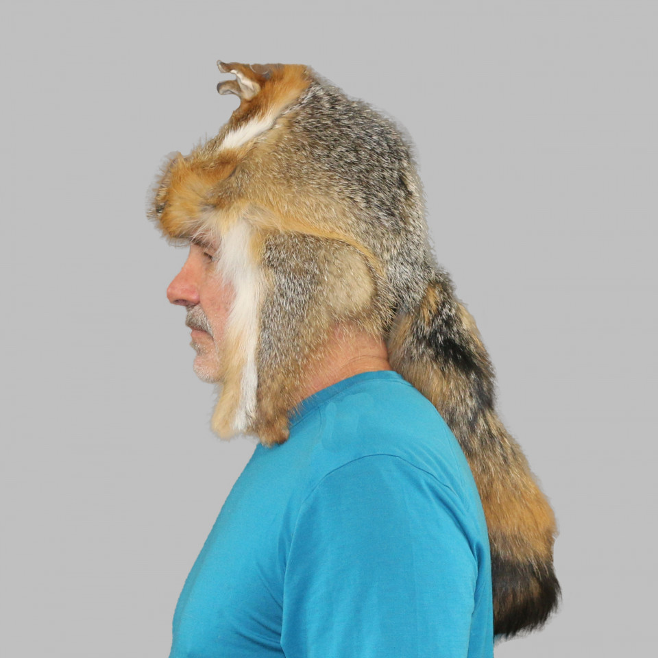 hts1665 Accessoires Hoeden & petten Wintermutsen Bontmutsen Gray Fox Mountain Man Fur Hat 