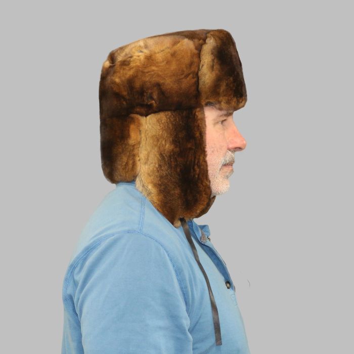 URSFUR Women's Real Rex Rabbit Fur Peaked Cap - Spiral Design Coffee & Red, Windproof Winter Hat - View #5
