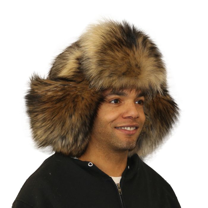 Finnish Raccoon Fur and Suede Trooper Hat Warm Vintage Raccoon Fur Unisex Trooper Hat by Vittorio- in  main image 2