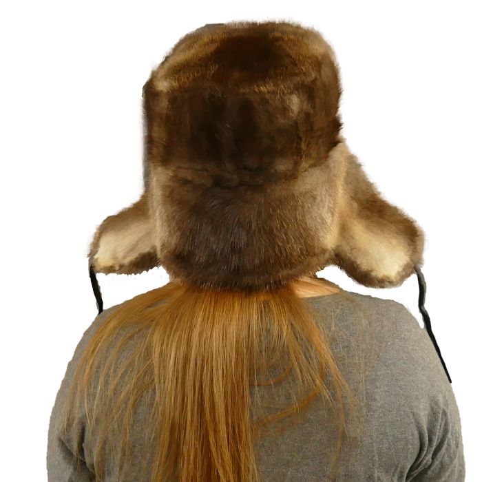 Brown Muskrat Fur Trooper Hat Glacier Wear - Natural Beaver Trooper Style Fur Hat For Sale main image 3