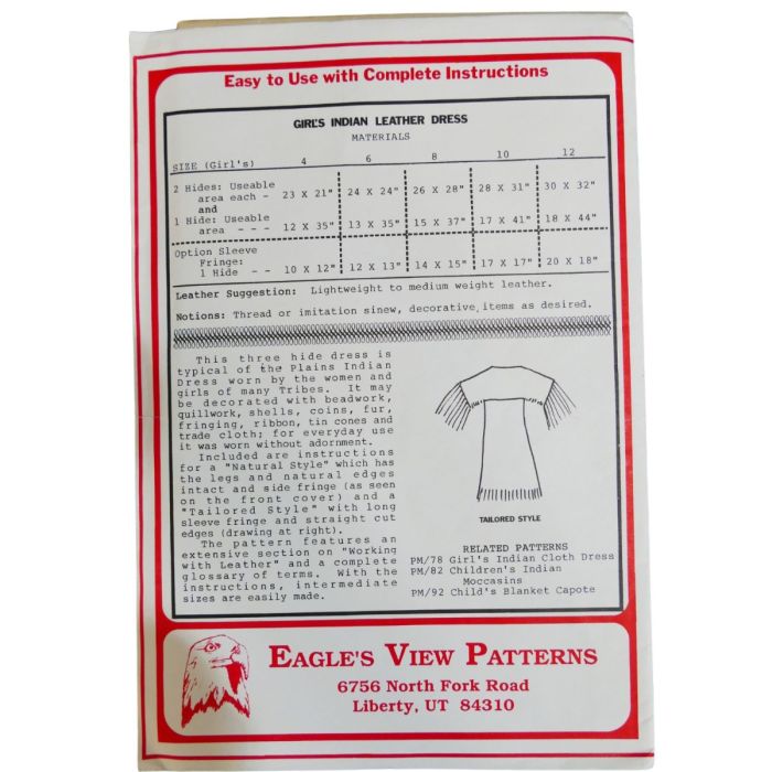 Glacier Wear - Girl's Leather Indian Dress Pattern Glacier Wear - Girl's Leather Indian Dress Pattern