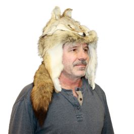 Frr Authentic Coyote Fur Hat Classic Mountain Glacier Wear Genuine Luxury Glacier Wear - Coyote Davy Crockett Style Fur Hat For Sale main image 2