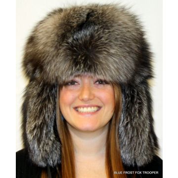 Blue Frost Fox Fur Russian Trooper Style Hat