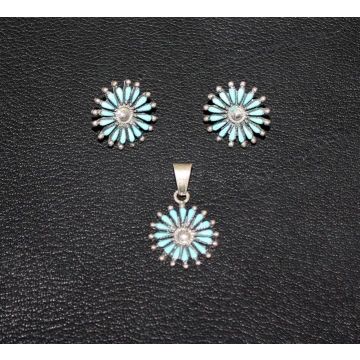 Sterling Silver And Turquoise Pendant And Matching Earring Set