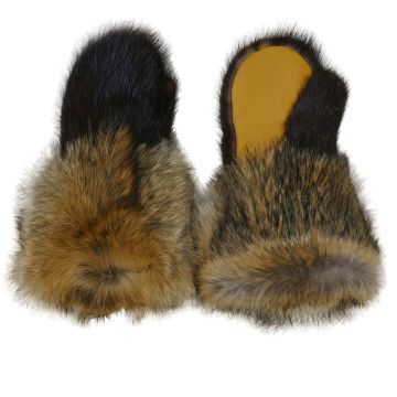 Natural Beaver and Coyote Cuff Fur Mittens